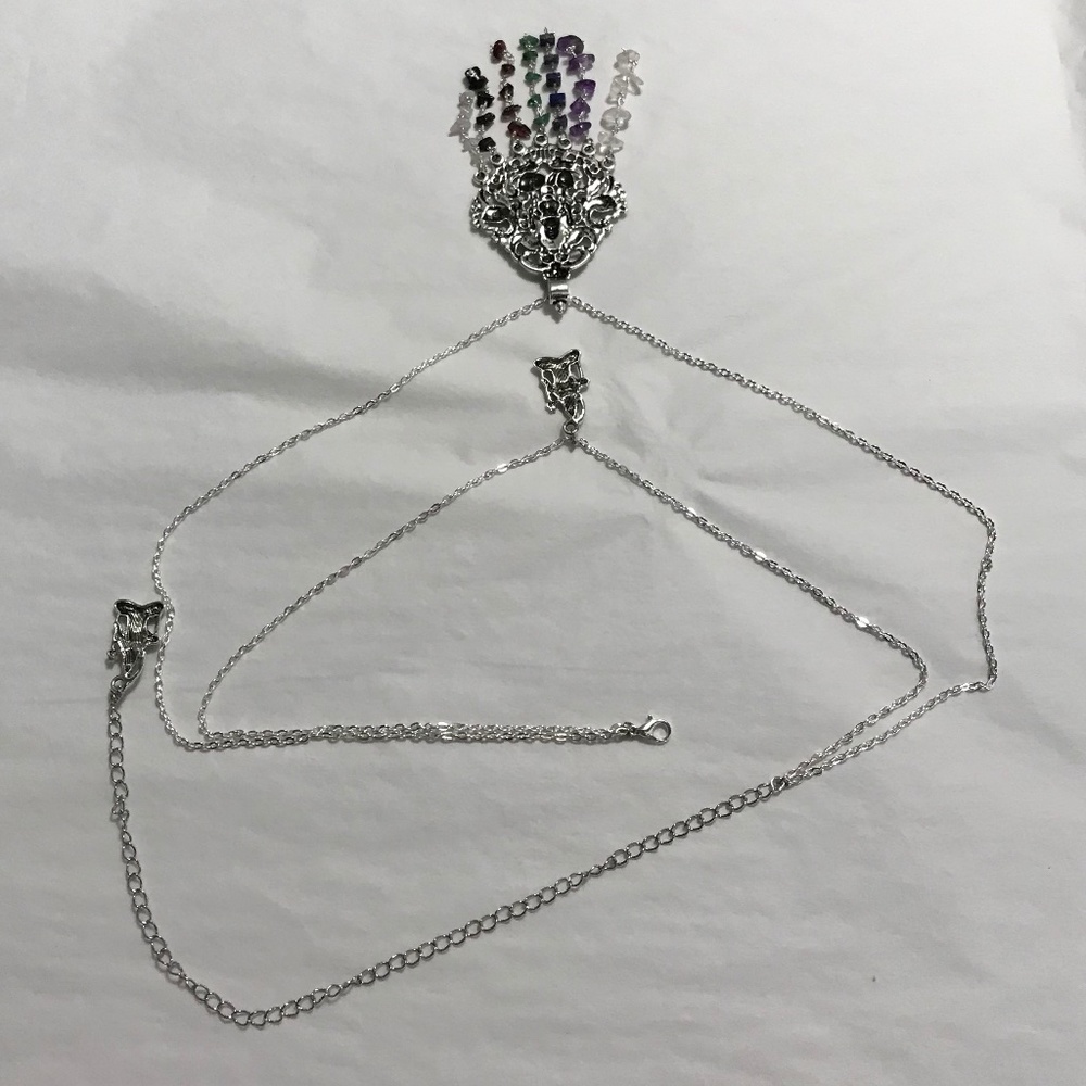 Dancing Shiva Handmade 2-Layer Boho Hindu Silver Necklace Rainbow Chakra Stones - Picture 12 of 16